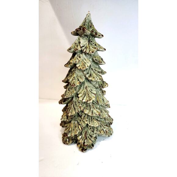 Vintage Pottery Barn 12" Gold SPARKLE CHRISTMAS TREE CANDLE Sage Green - Picture 1 of 5